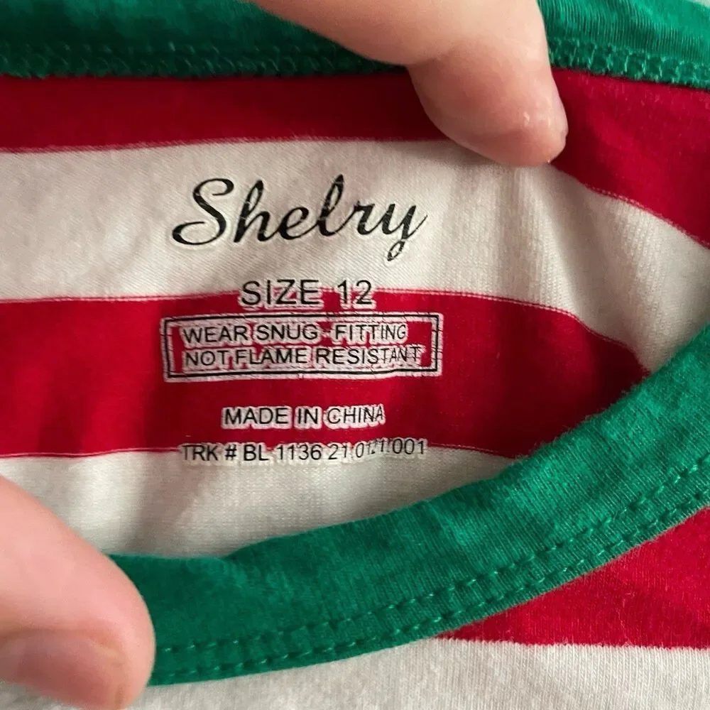 Shelry Red Stripe Christmas Pajama Set 12 Years Long Sleeve Pants Holiday Green